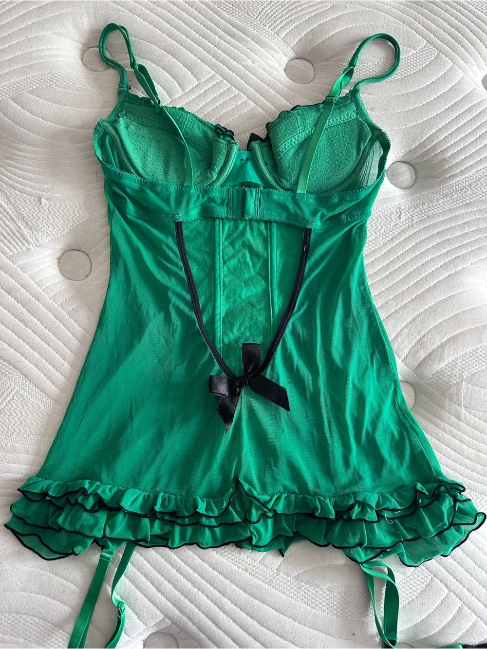 Vintage Emerald Green Chemise with Black Trim - Picture 7 of 7